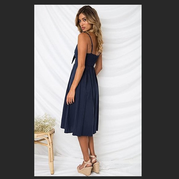 NWOT Navy Spaghetti Strap Tie Front Dress - Picture 4 of 7